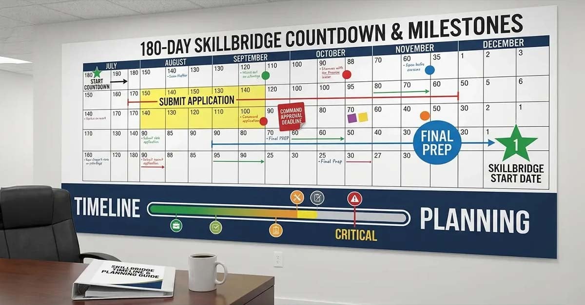 Calendar visually representing a servicemember’s transition timeline